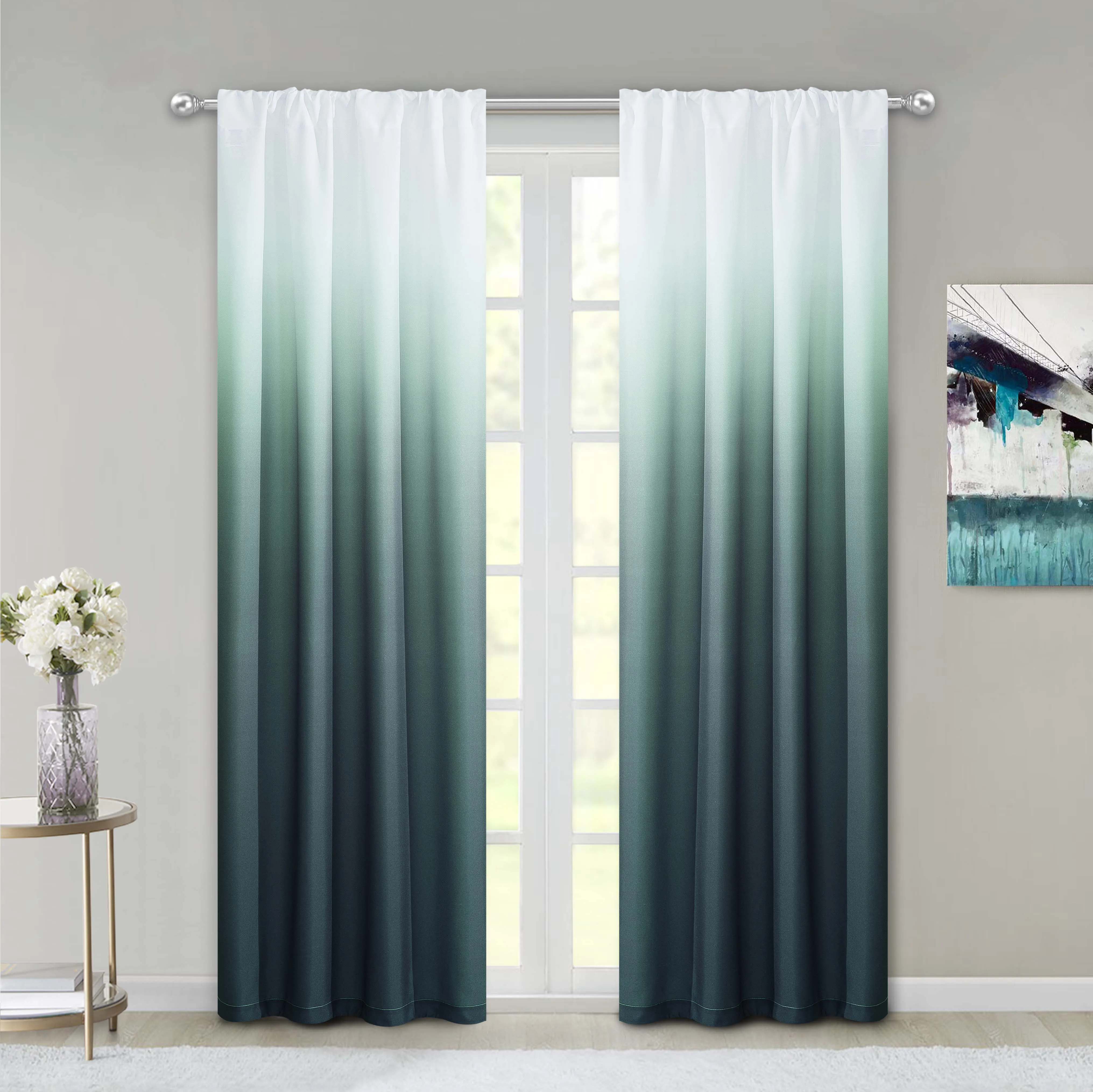 Dainty Home Shades Gradient Ombre Design Heavy Room Darkening Rod Pocket Panel Pair