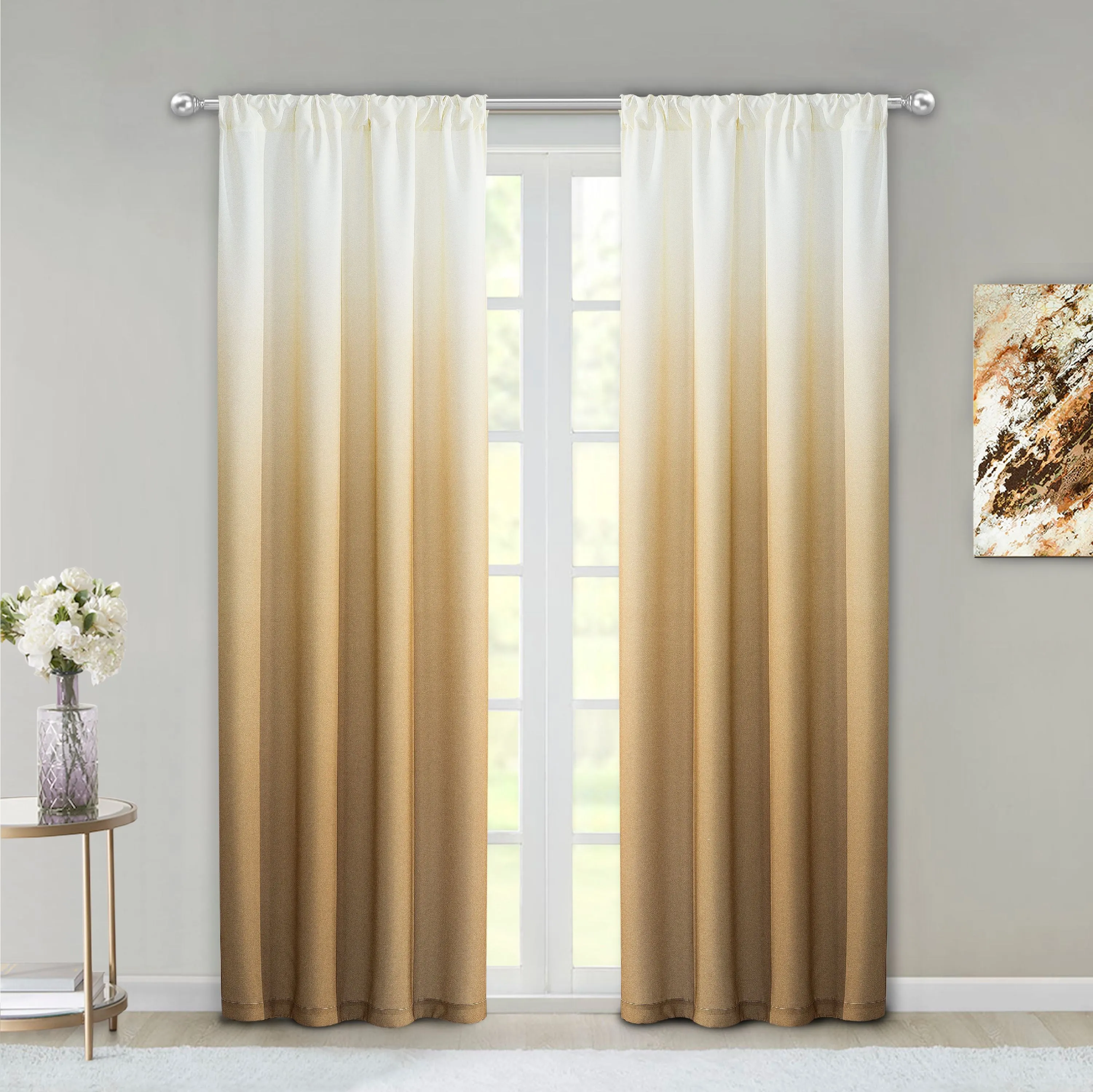 Dainty Home Shades Gradient Ombre Design Heavy Room Darkening Rod Pocket Panel Pair