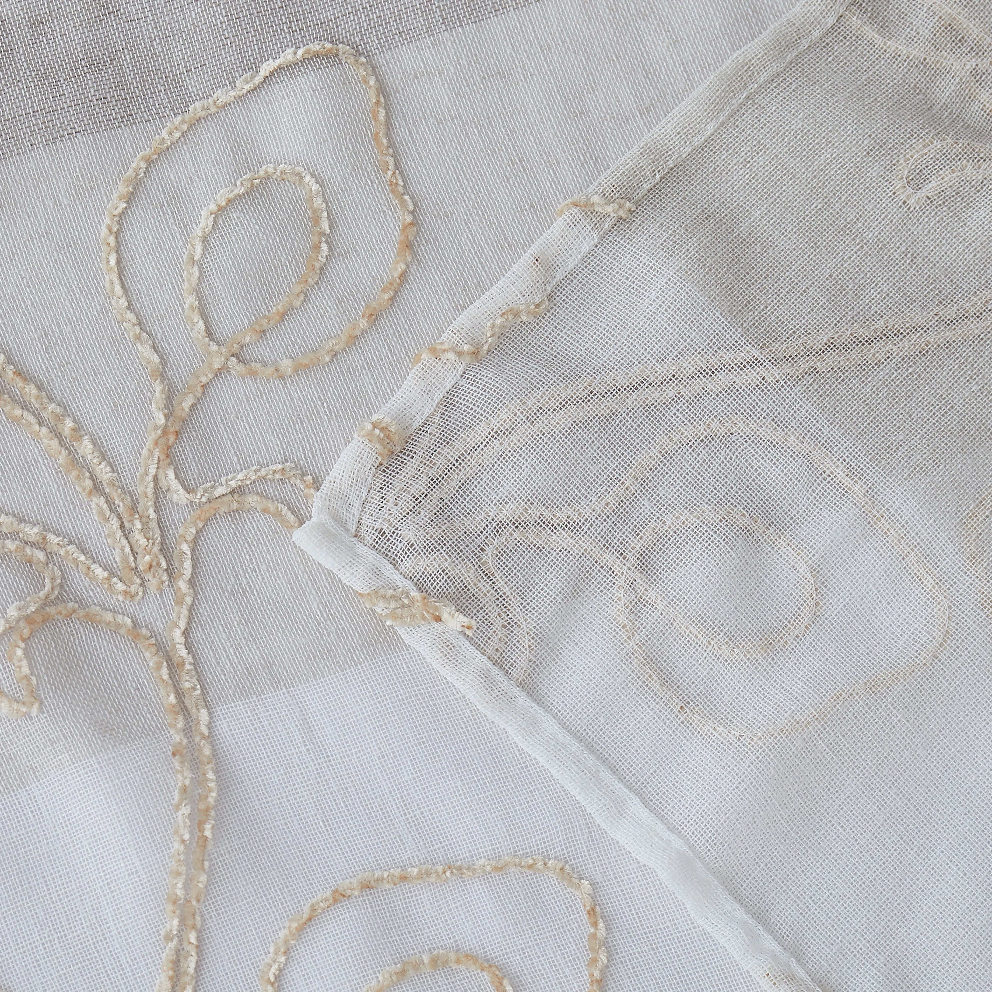 Dainty Home Silvia Boho Linen Look Striped Ombre Fabric With 3D Floral Chenille Embroidery Kitchen Curtain Set, 1 Valance 52 x 18 and 2 Tiers 26 x 36