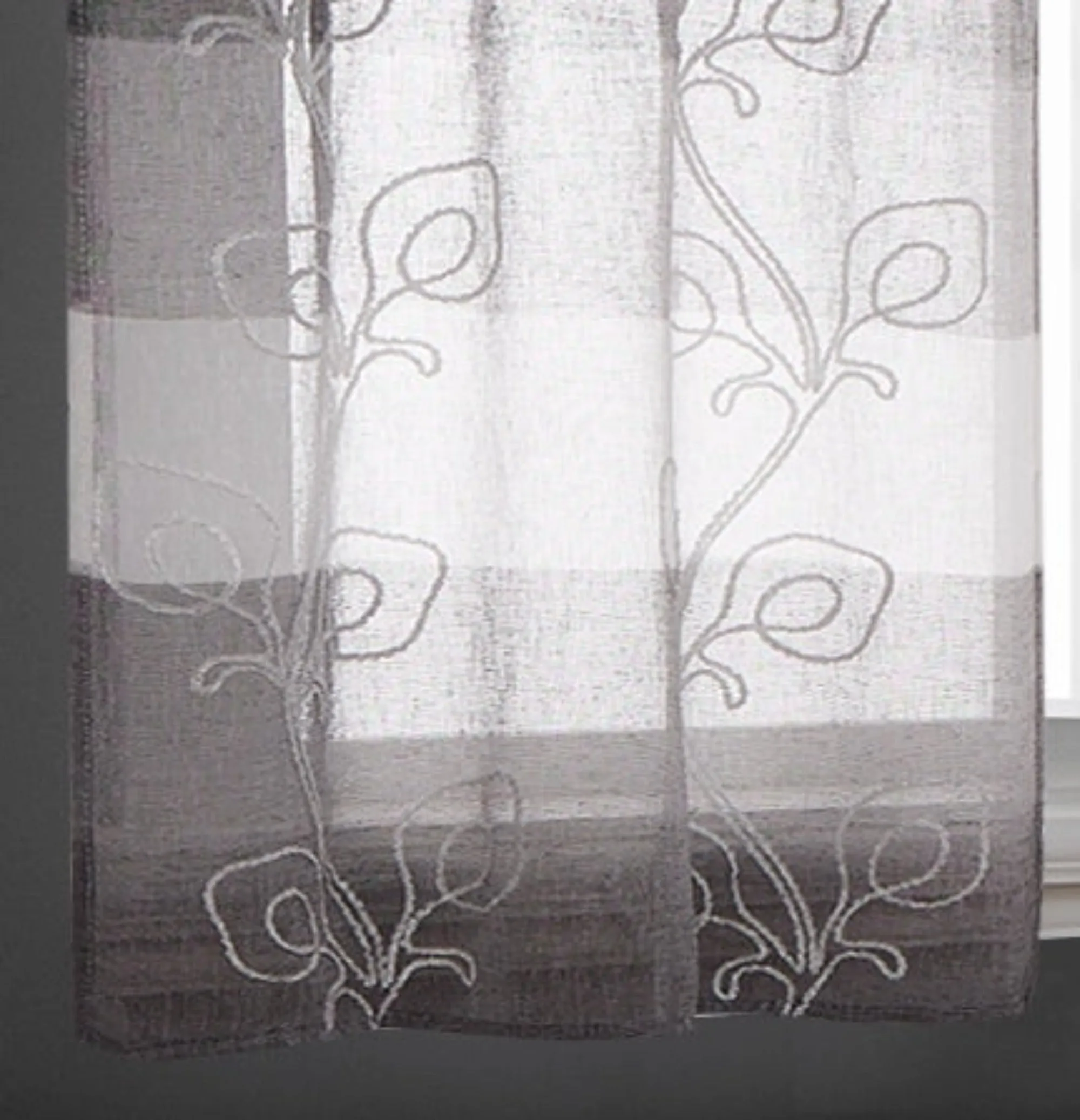 Dainty Home Silvia Boho Linen Look Striped Ombre Fabric With 3D Floral Chenille Embroidery Kitchen Curtain Set, 1 Valance 52 x 18 and 2 Tiers 26 x 36