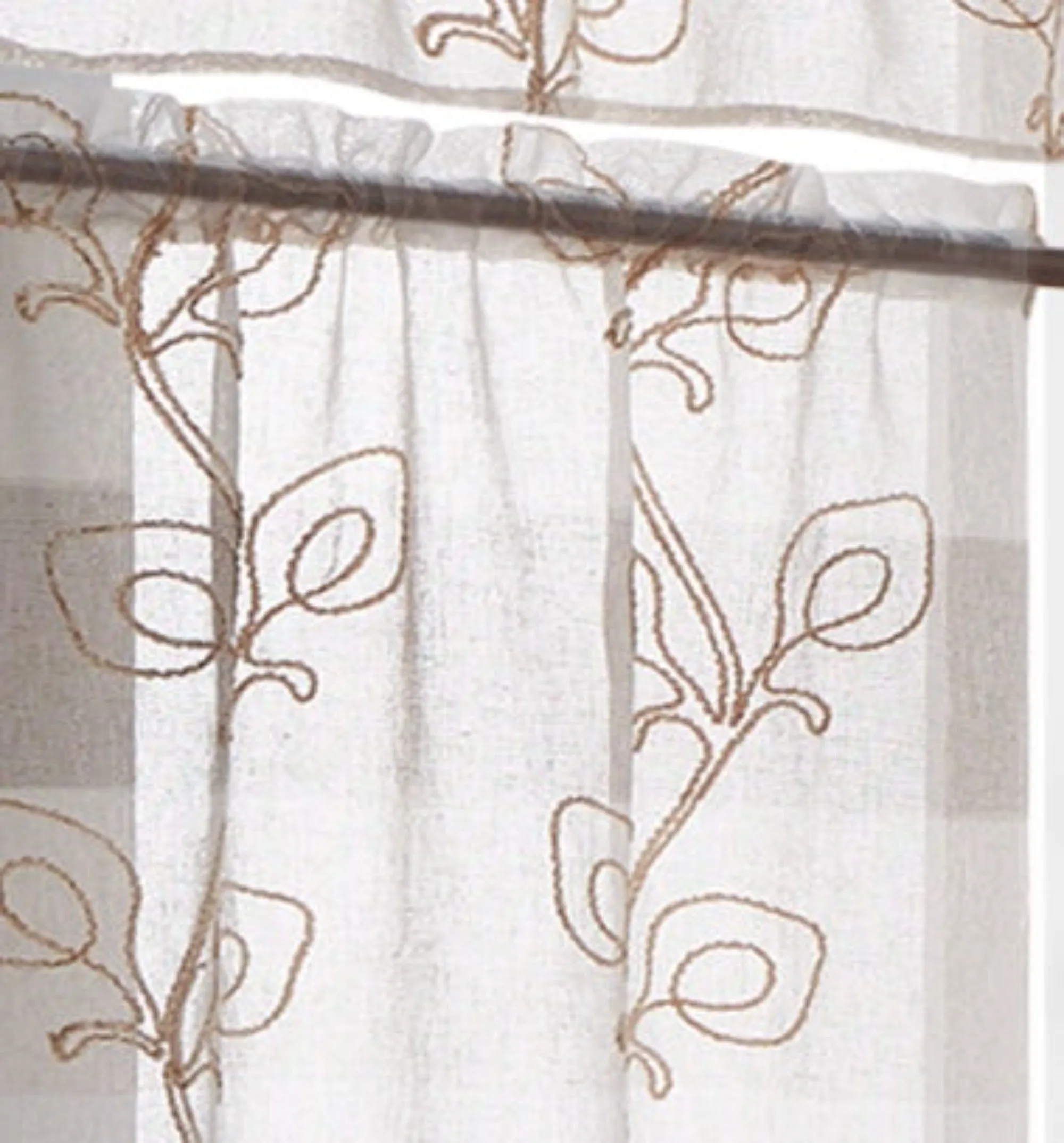Dainty Home Silvia Boho Linen Look Striped Ombre Fabric With 3D Floral Chenille Embroidery Kitchen Curtain Set, 1 Valance 52 x 18 and 2 Tiers 26 x 36