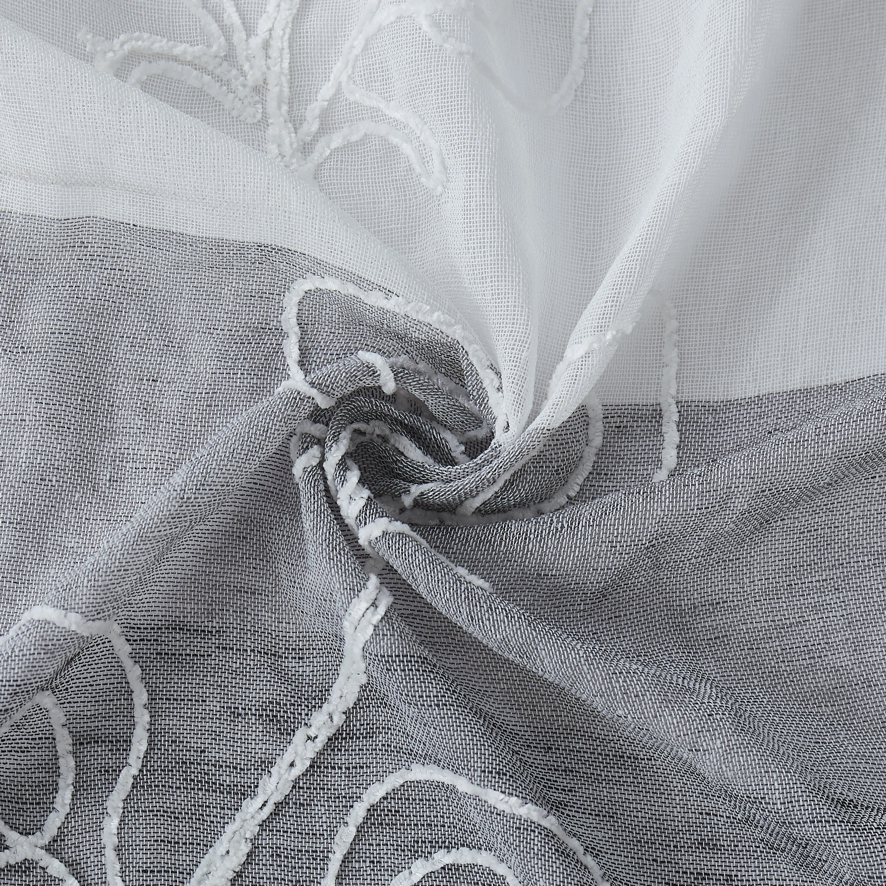 Dainty Home Silvia Boho Linen Look Striped Ombre Fabric With 3D Floral Chenille Embroidery Kitchen Curtain Set, 1 Valance 52 x 18 and 2 Tiers 26 x 36