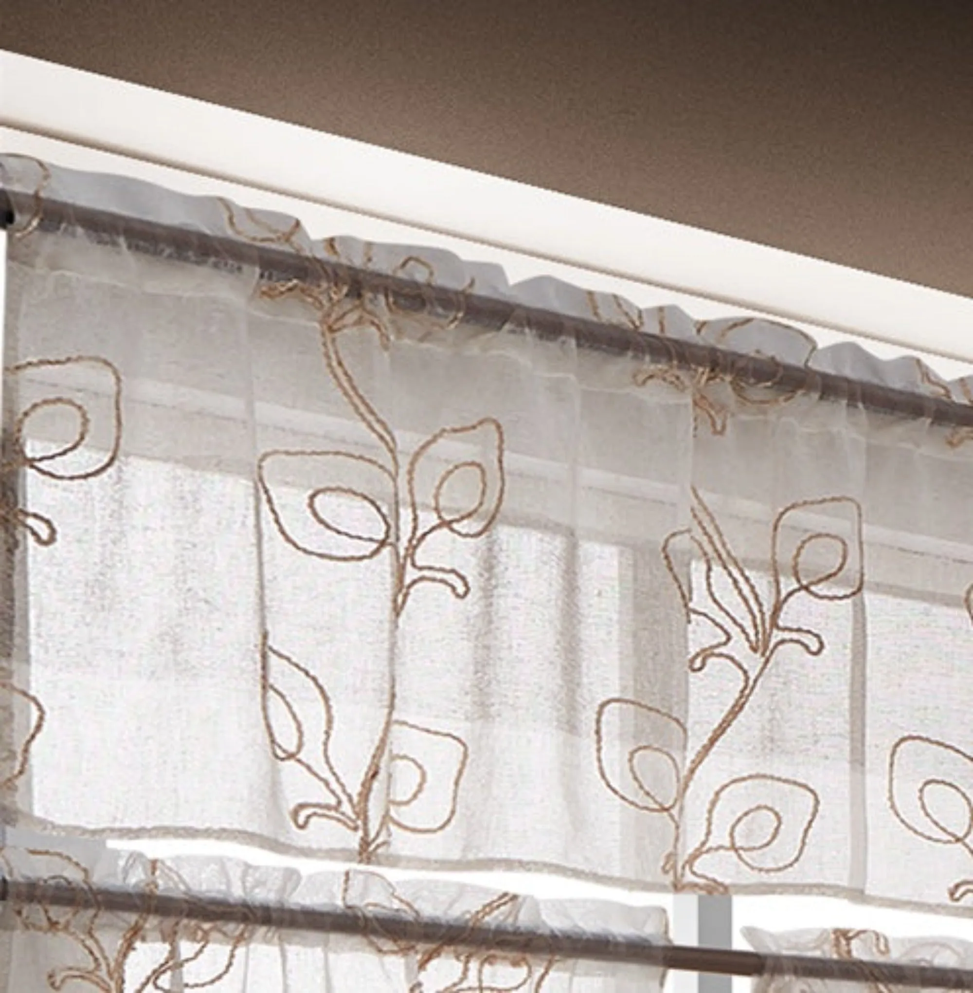 Dainty Home Silvia Boho Linen Look Striped Ombre Fabric With 3D Floral Chenille Embroidery Kitchen Curtain Set, 1 Valance 52 x 18 and 2 Tiers 26 x 36