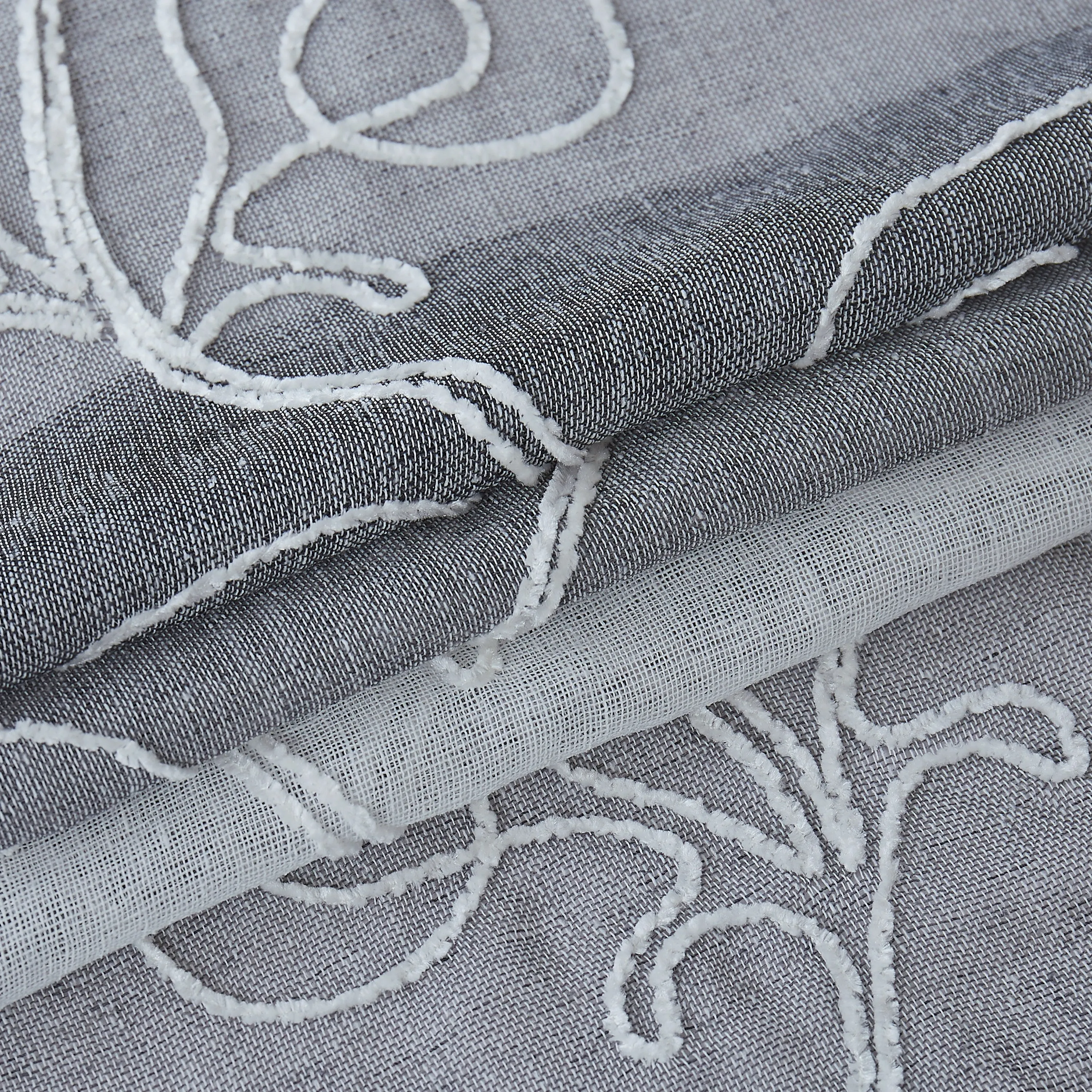 Dainty Home Silvia Boho Linen Look Striped Ombre Fabric With 3D Floral Chenille Embroidery Kitchen Curtain Set, 1 Valance 52 x 18 and 2 Tiers 26 x 36