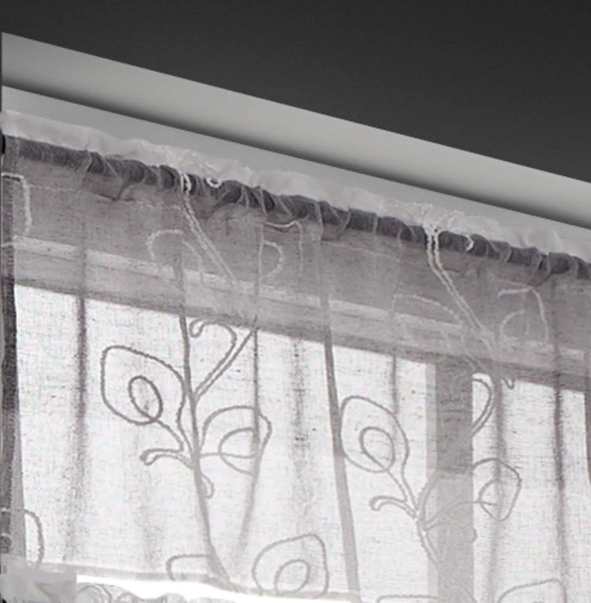 Dainty Home Silvia Boho Linen Look Striped Ombre Fabric With 3D Floral Chenille Embroidery Kitchen Curtain Set, 1 Valance 52 x 18 and 2 Tiers 26 x 36