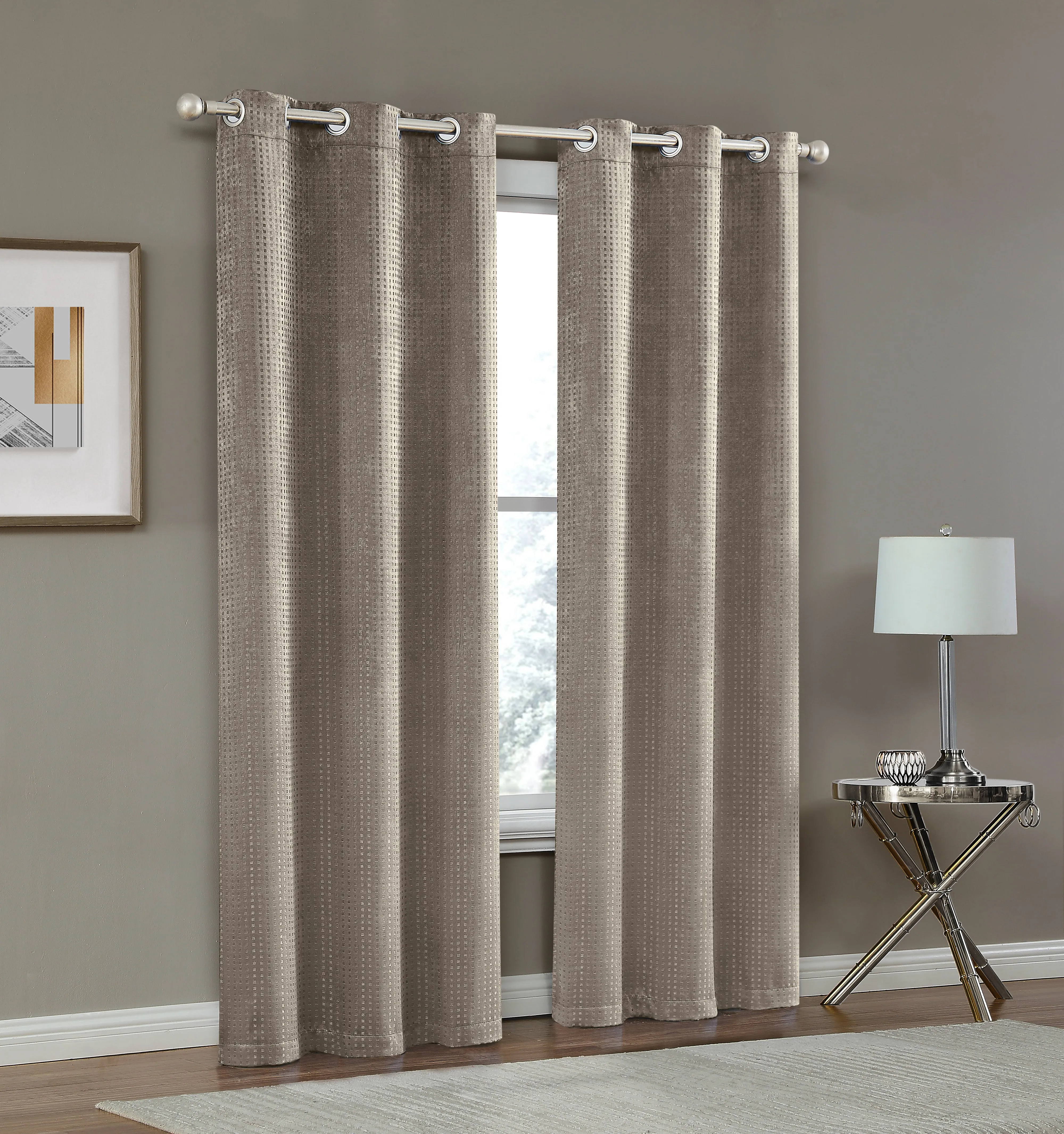 Dainty Home Times Square 3D Woven Basketweave Design Blackout Thermal Insulated Grommet Panel Pair