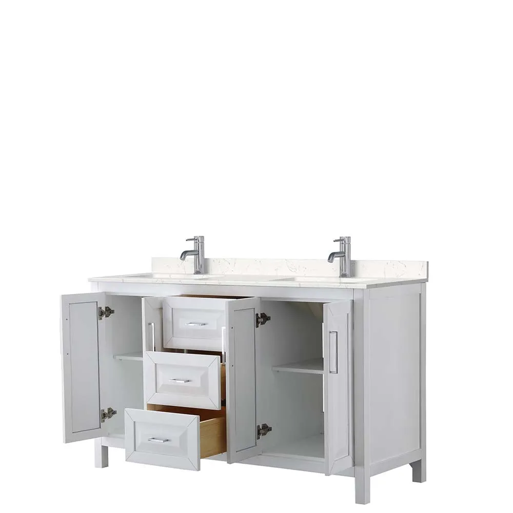 Daria 60 Inch Double Bathroom Vanity in White - Polished Chrome Trim