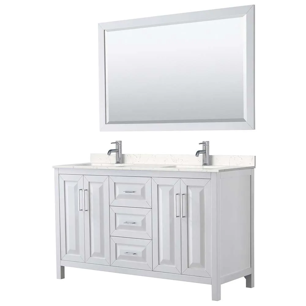 Daria 60 Inch Double Bathroom Vanity in White - Polished Chrome Trim