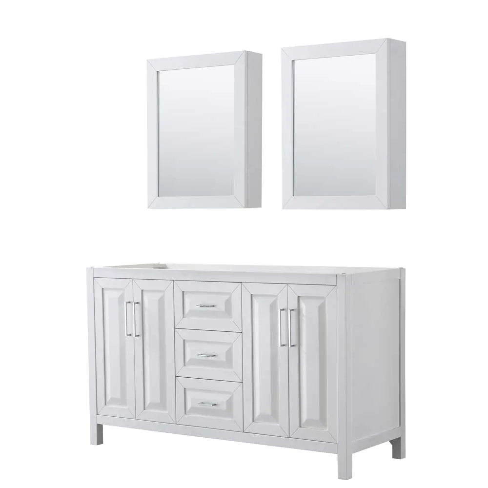Daria 60 Inch Double Bathroom Vanity in White - Polished Chrome Trim