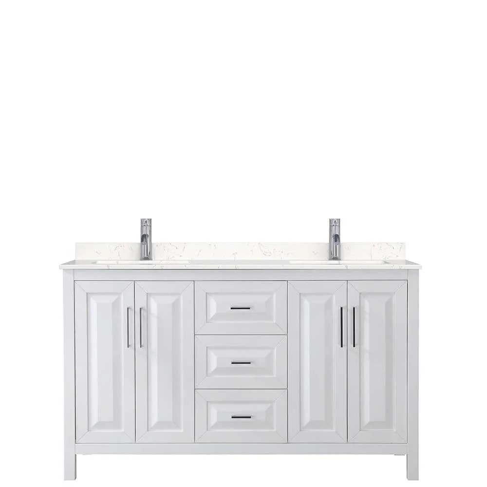 Daria 60 Inch Double Bathroom Vanity in White - Polished Chrome Trim