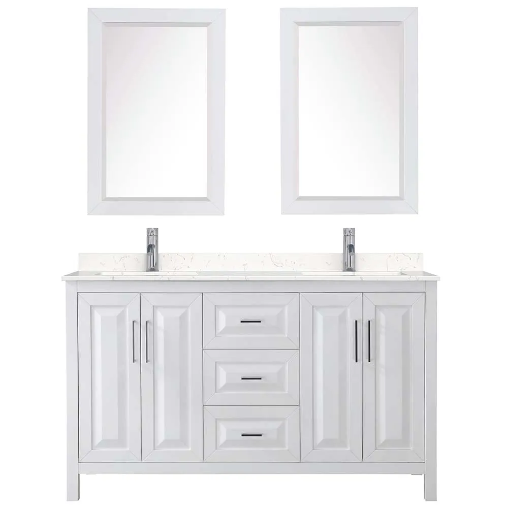 Daria 60 Inch Double Bathroom Vanity in White - Polished Chrome Trim