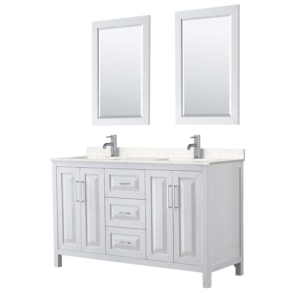 Daria 60 Inch Double Bathroom Vanity in White - Polished Chrome Trim