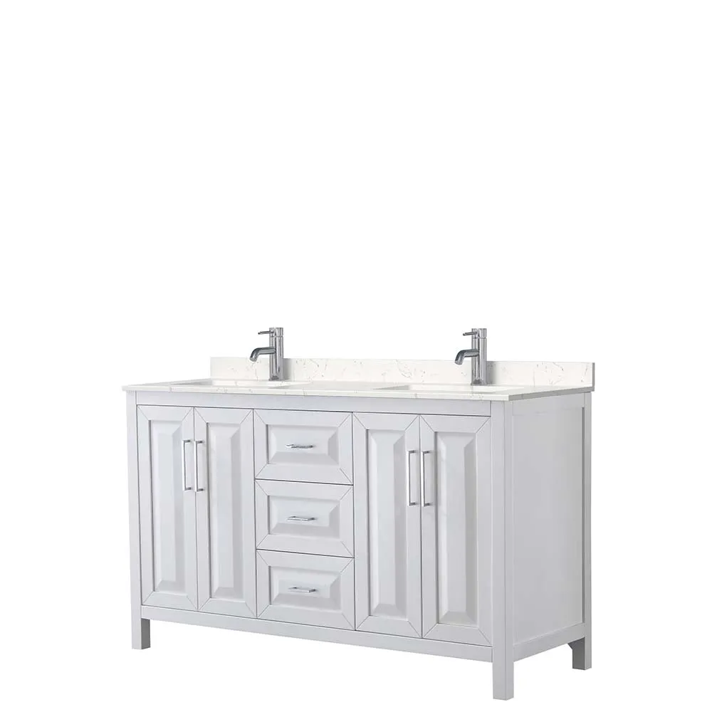 Daria 60 Inch Double Bathroom Vanity in White - Polished Chrome Trim