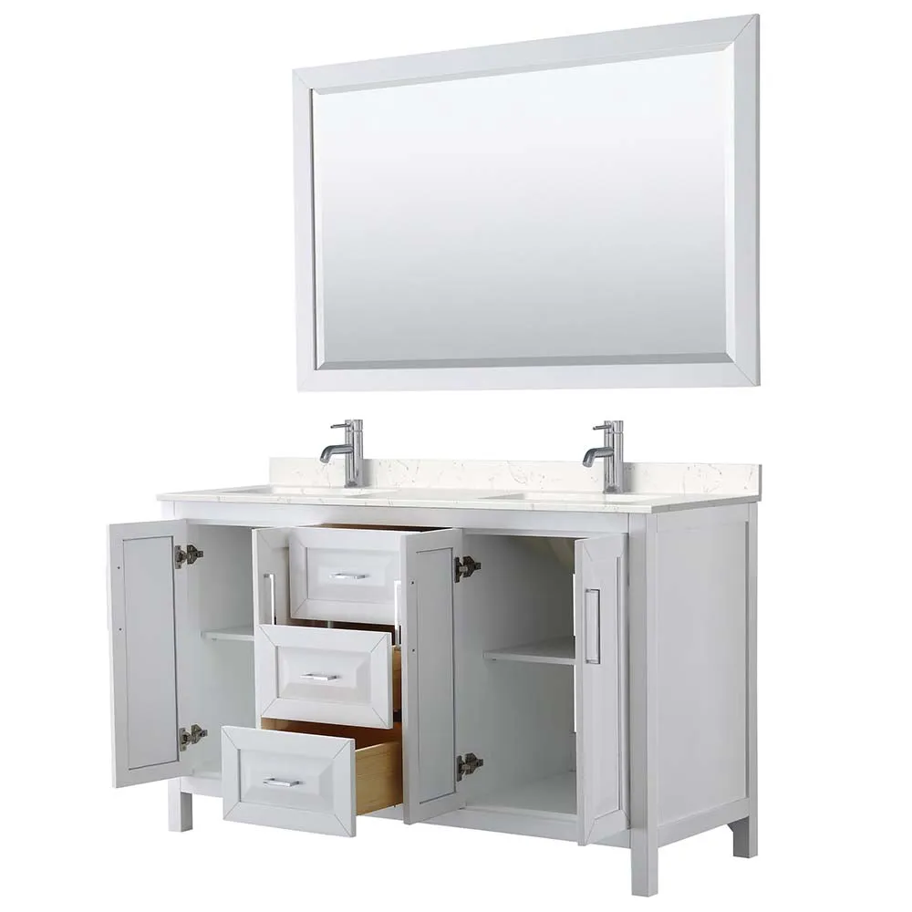 Daria 60 Inch Double Bathroom Vanity in White - Polished Chrome Trim
