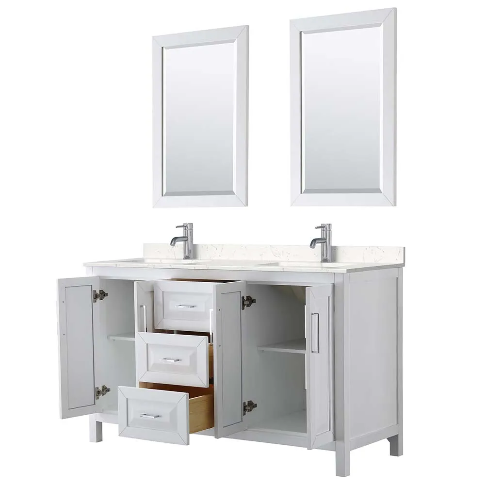 Daria 60 Inch Double Bathroom Vanity in White - Polished Chrome Trim