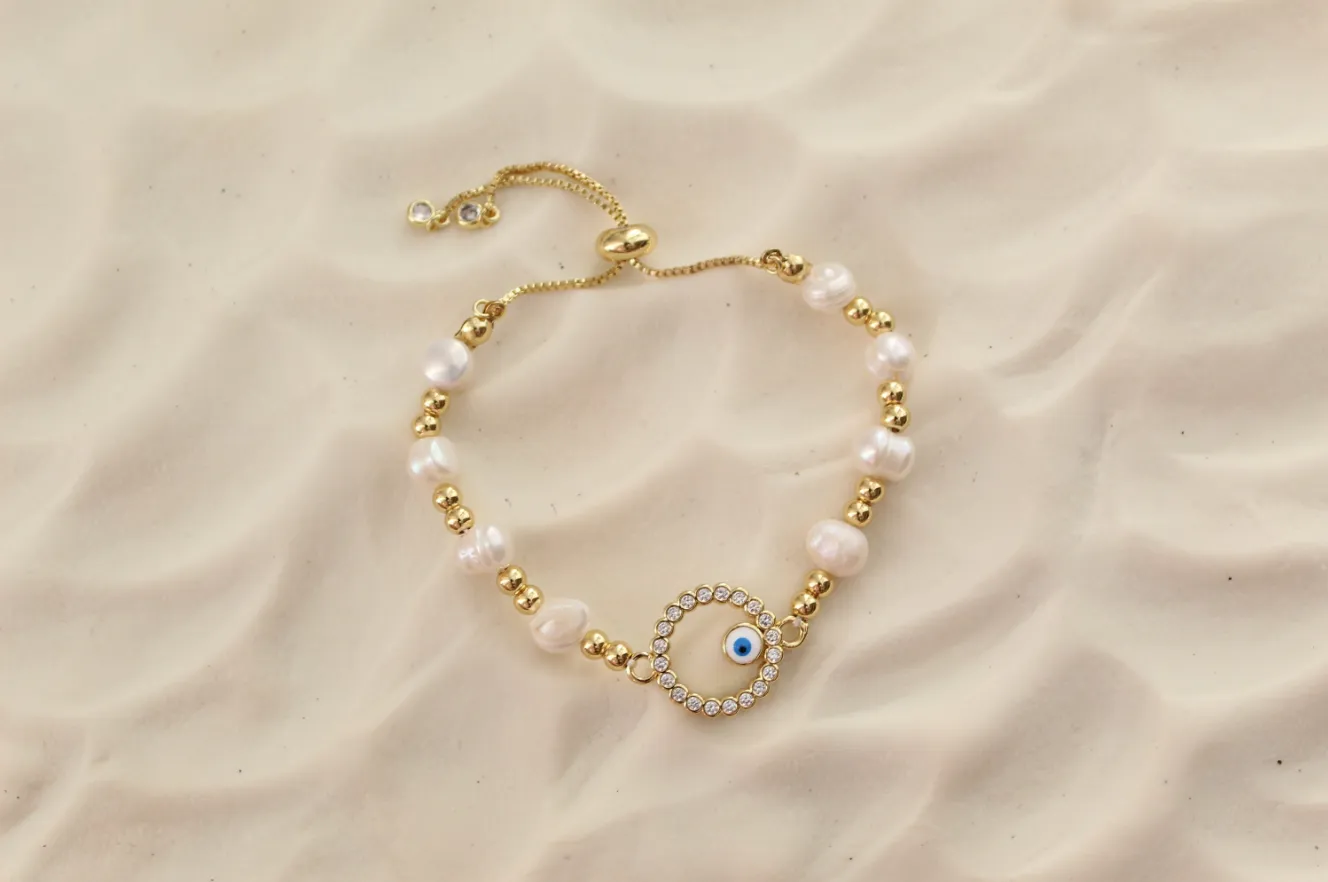 Evil Eye Pearl Beaded Bracelet Set Adjustable Evil Eye Bracelet