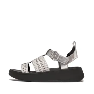 F-MODE Metallic-Leather/Webbing Flatform Fisherman Sandals