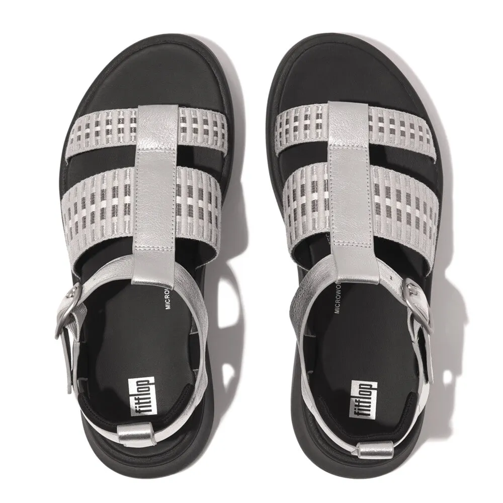 F-MODE Metallic-Leather/Webbing Flatform Fisherman Sandals