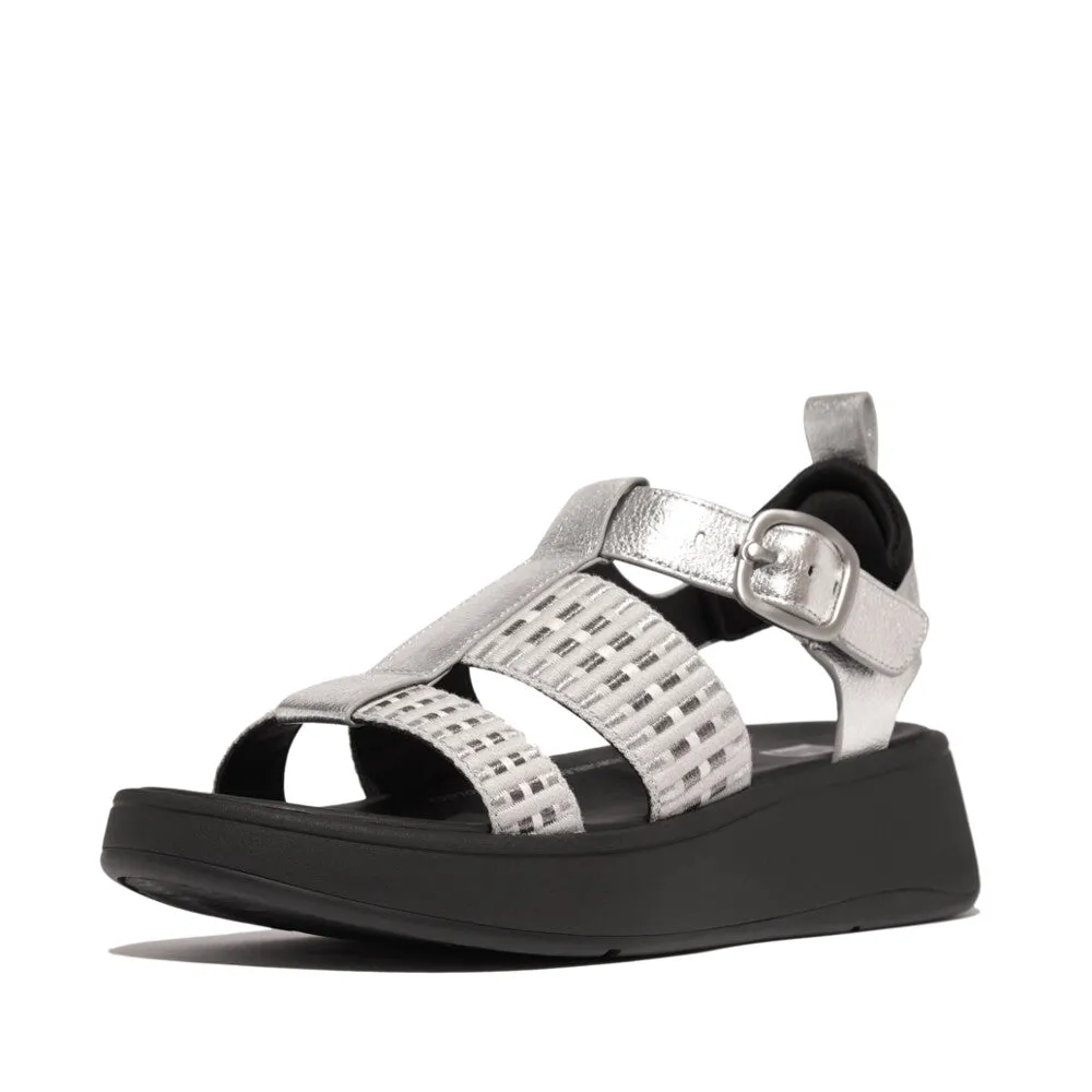 F-MODE Metallic-Leather/Webbing Flatform Fisherman Sandals