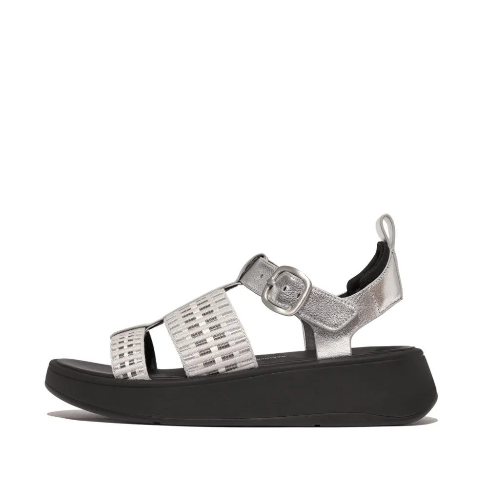 F-MODE Metallic-Leather/Webbing Flatform Fisherman Sandals