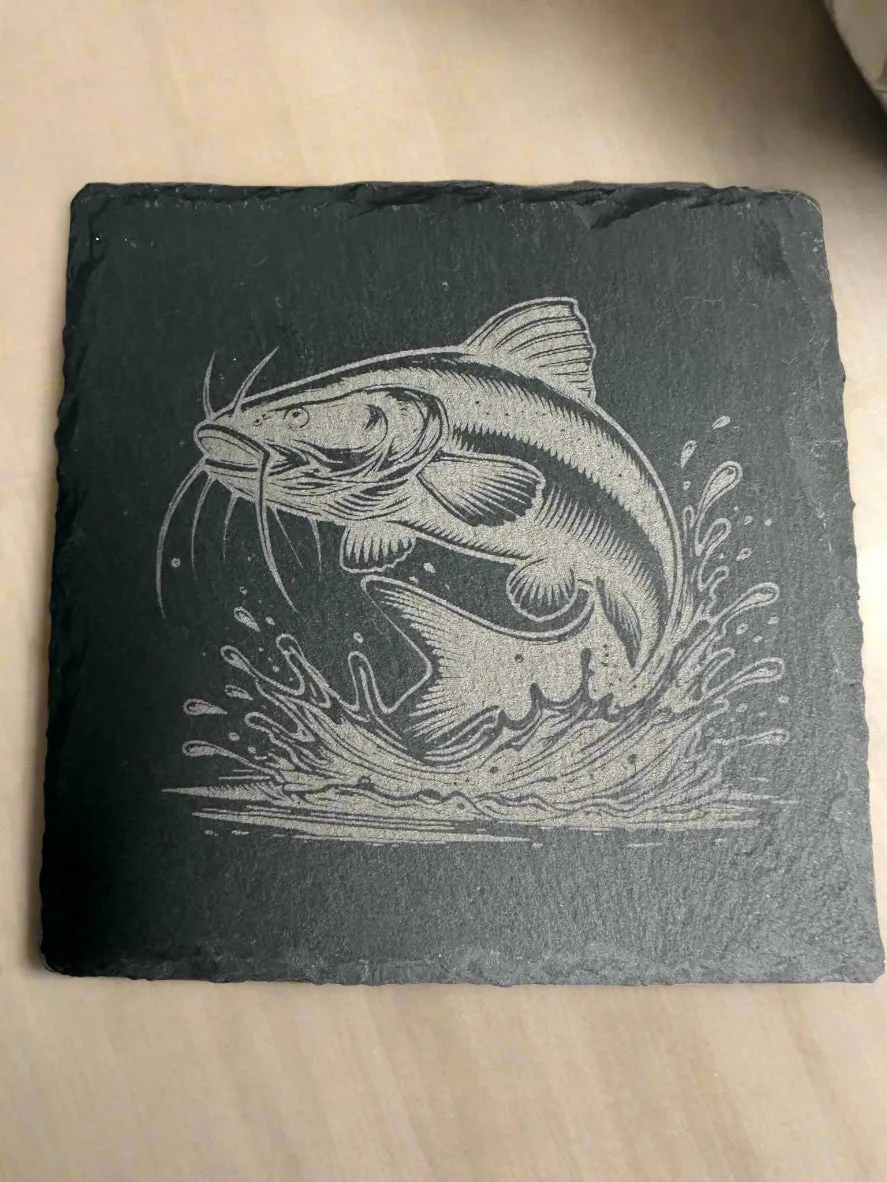 Fish Engraved Slate Coasters Set of 4