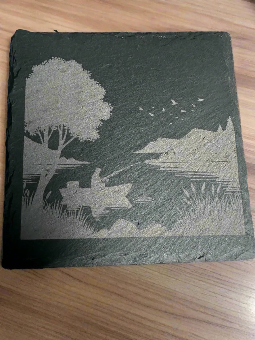 Fish Engraved Slate Coasters Set of 4