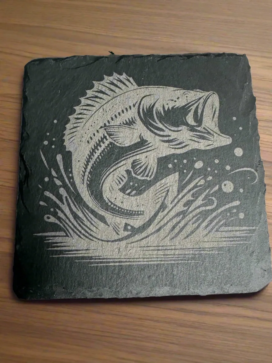Fish Engraved Slate Coasters Set of 4