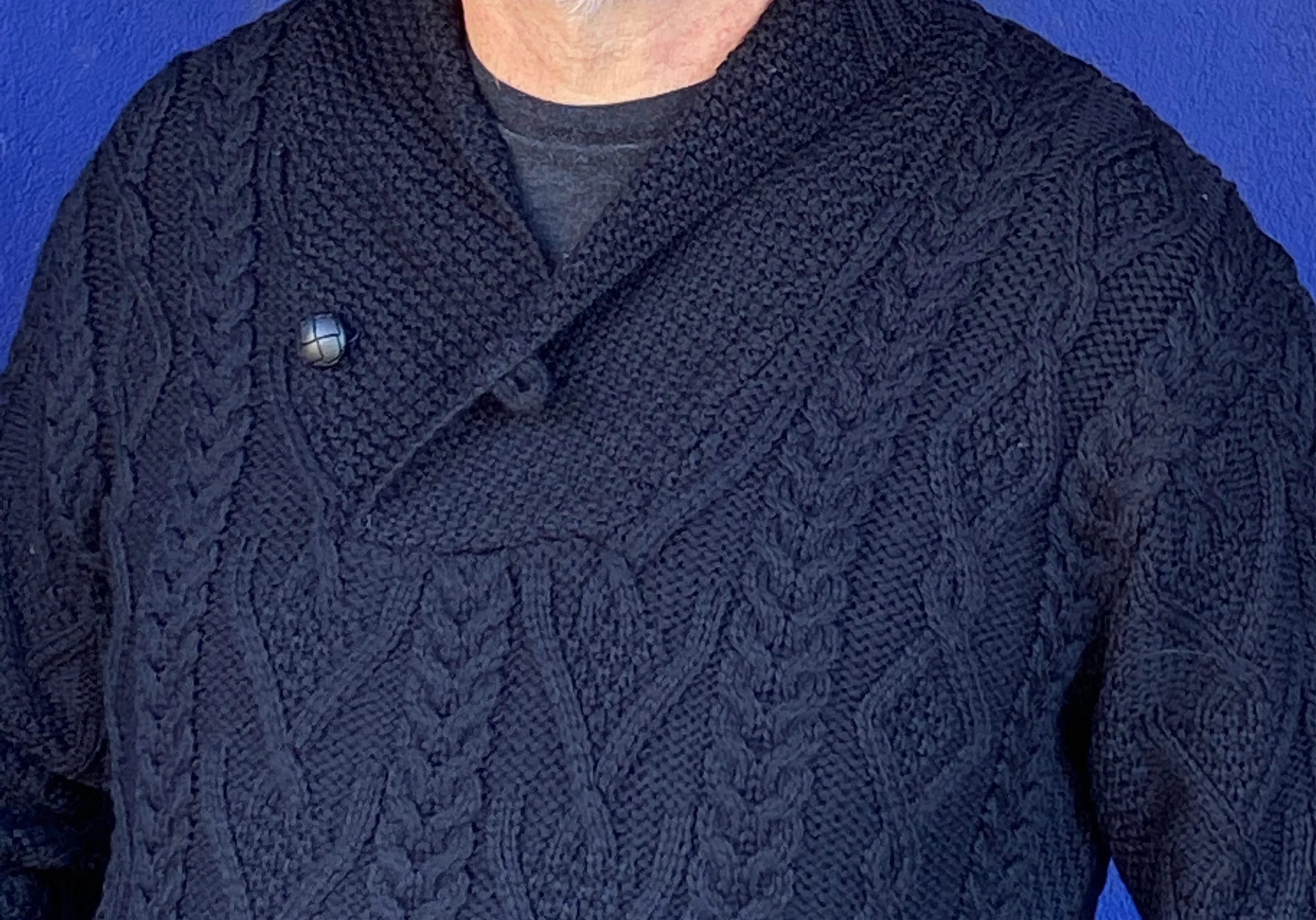 Fisherman Aran Cable Knit Shawl Collar Button with Button Crew
