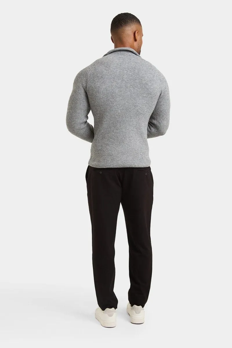 Fisherman Rib Quarter Zip in Soft Grey