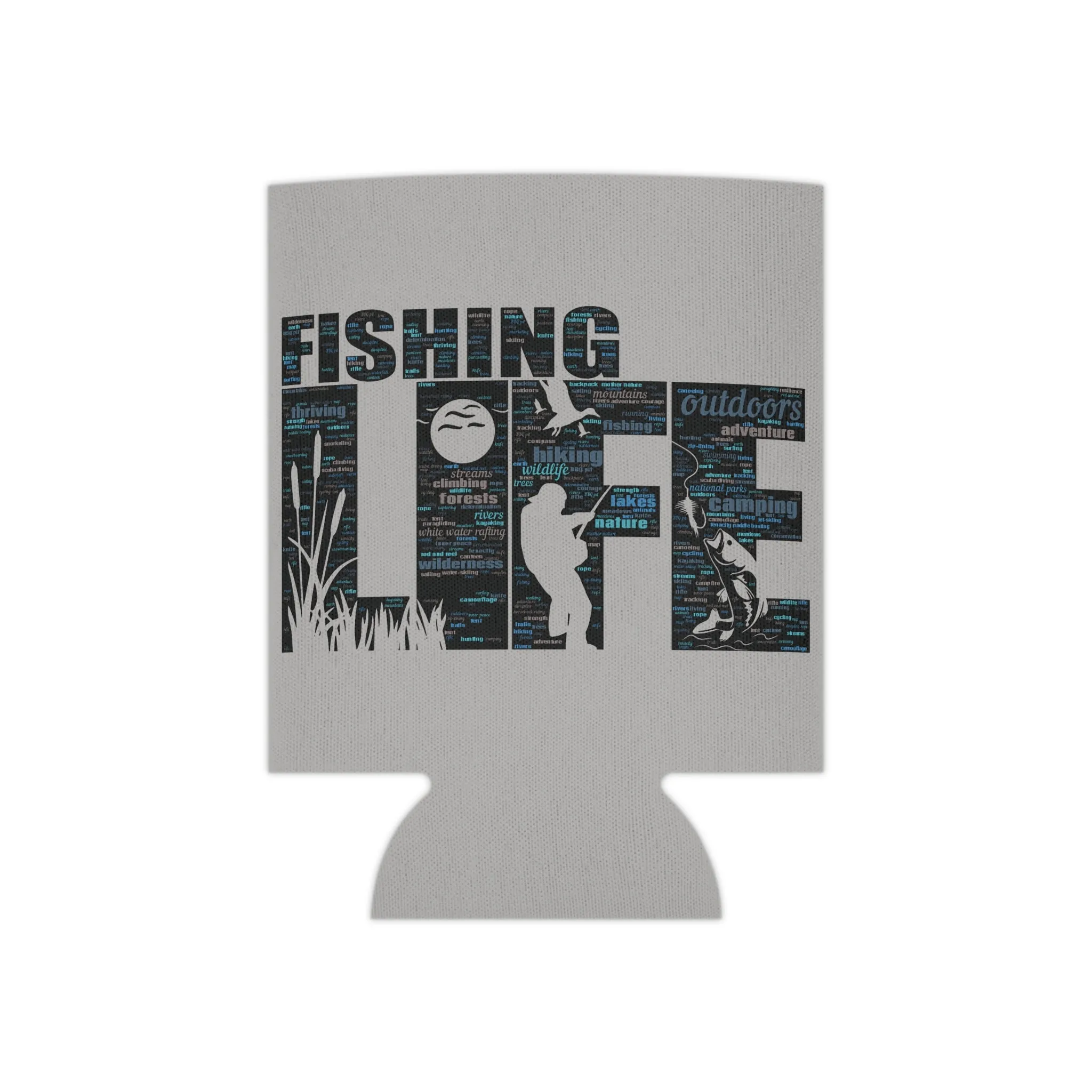 Fishing Life Word Art Design Can Coozy