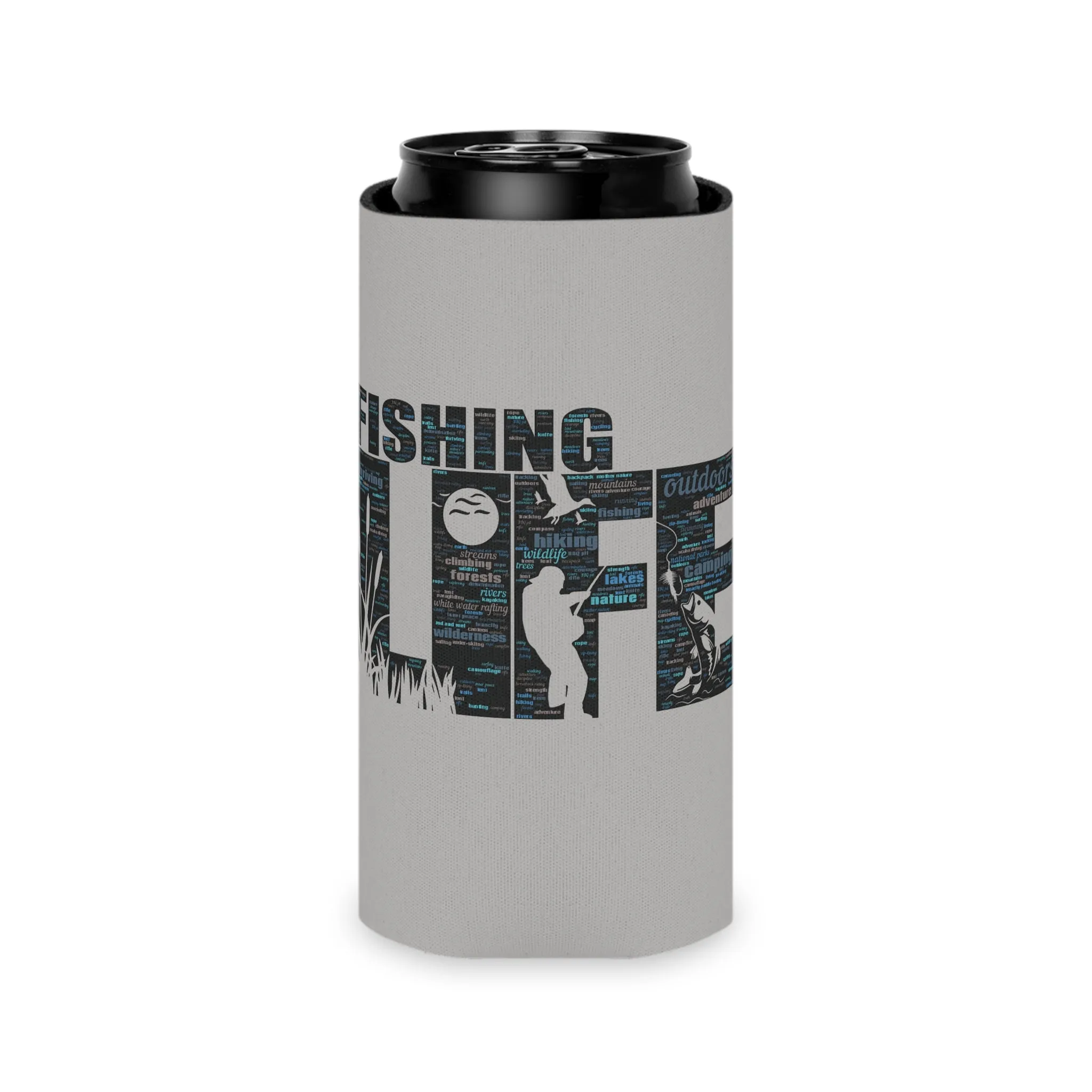 Fishing Life Word Art Design Can Coozy