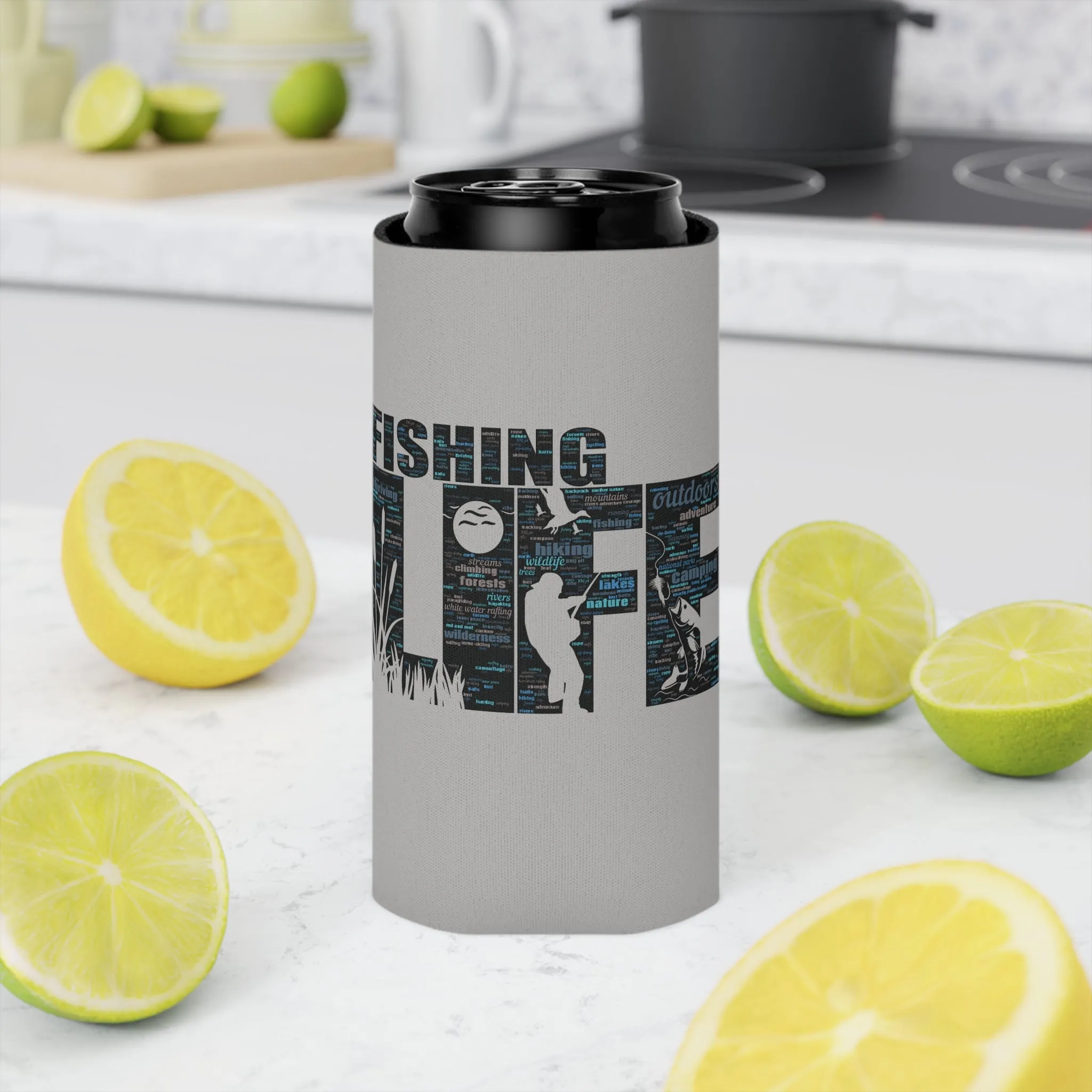 Fishing Life Word Art Design Can Coozy