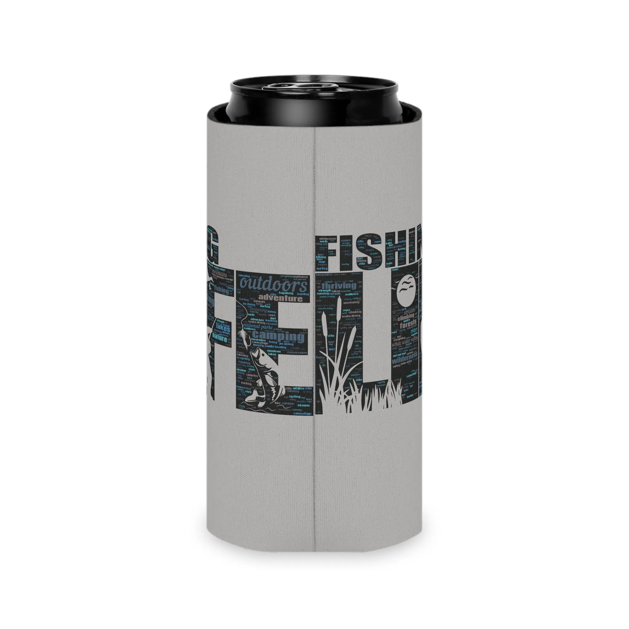 Fishing Life Word Art Design Can Coozy