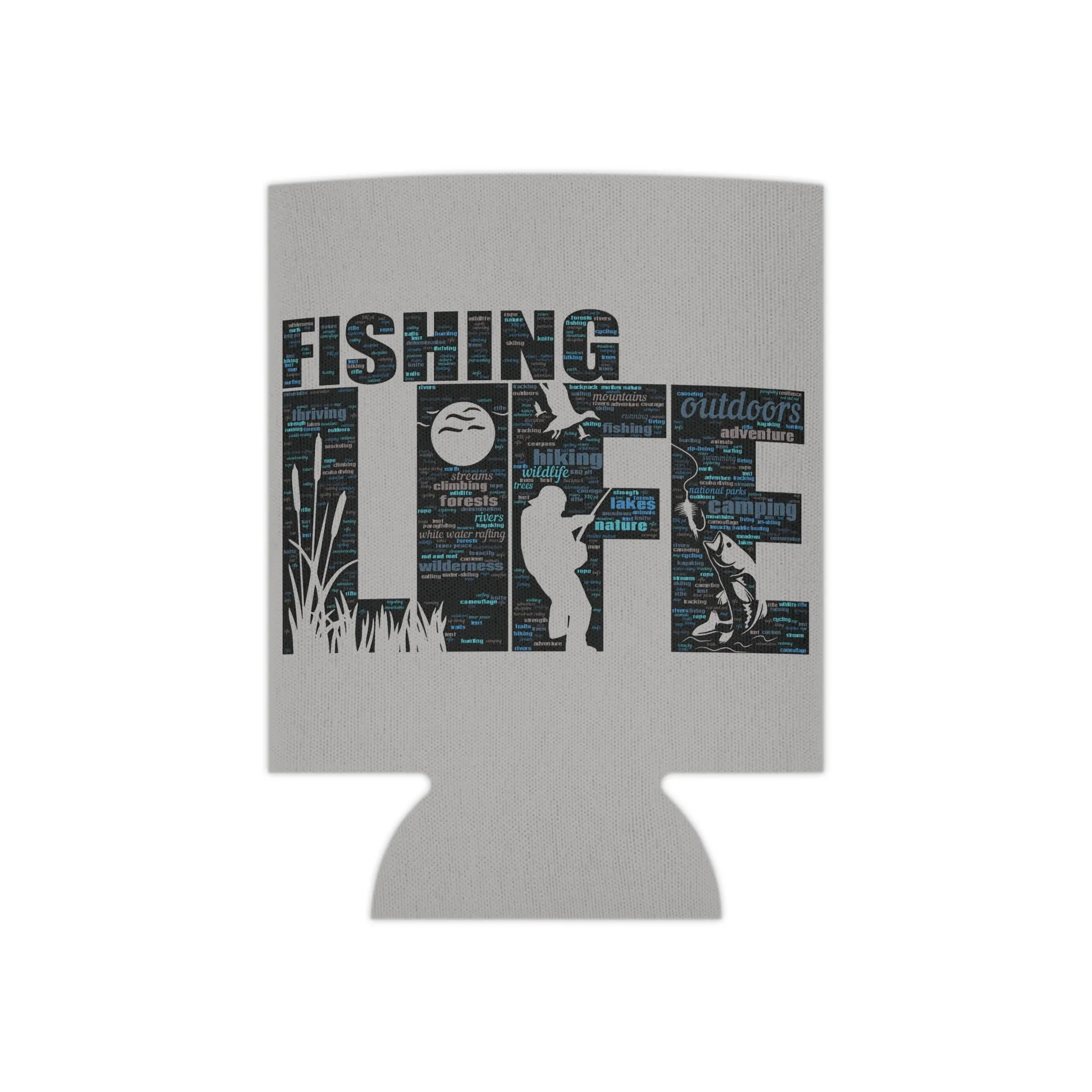 Fishing Life Word Art Design Can Coozy