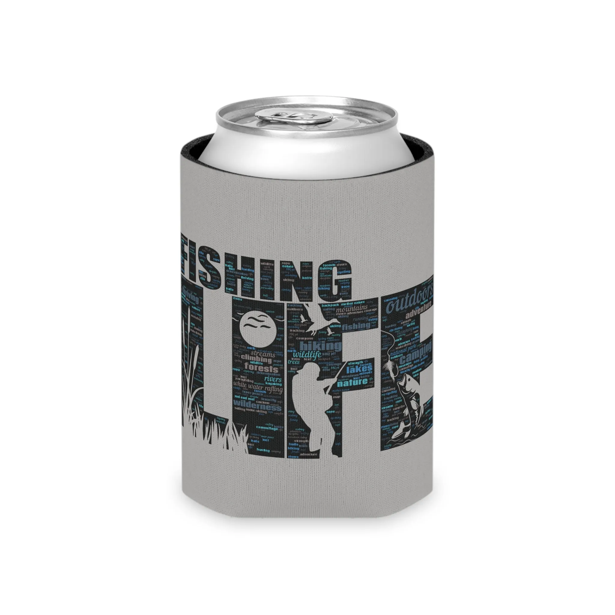 Fishing Life Word Art Design Can Coozy