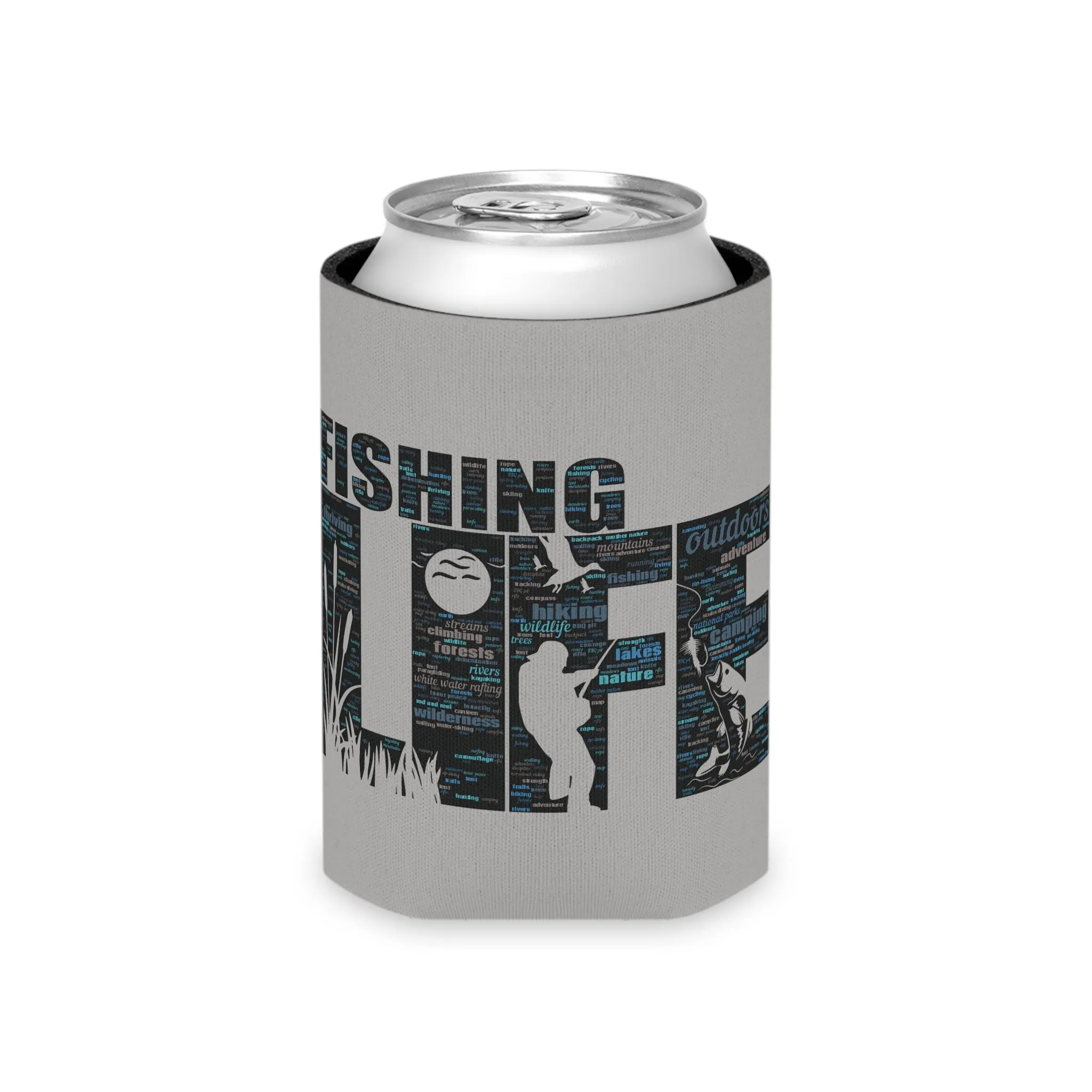 Fishing Life Word Art Design Can Coozy