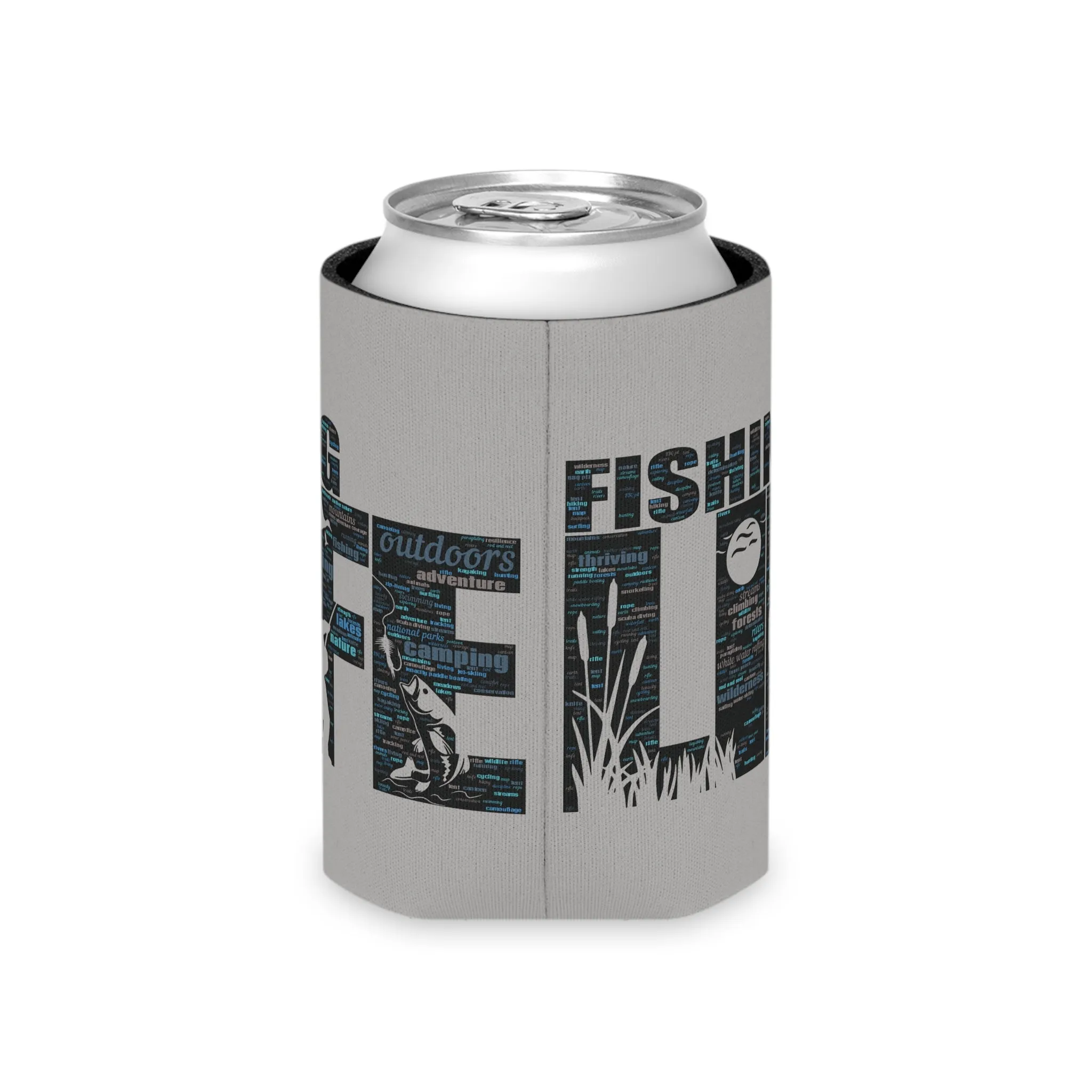 Fishing Life Word Art Design Can Coozy