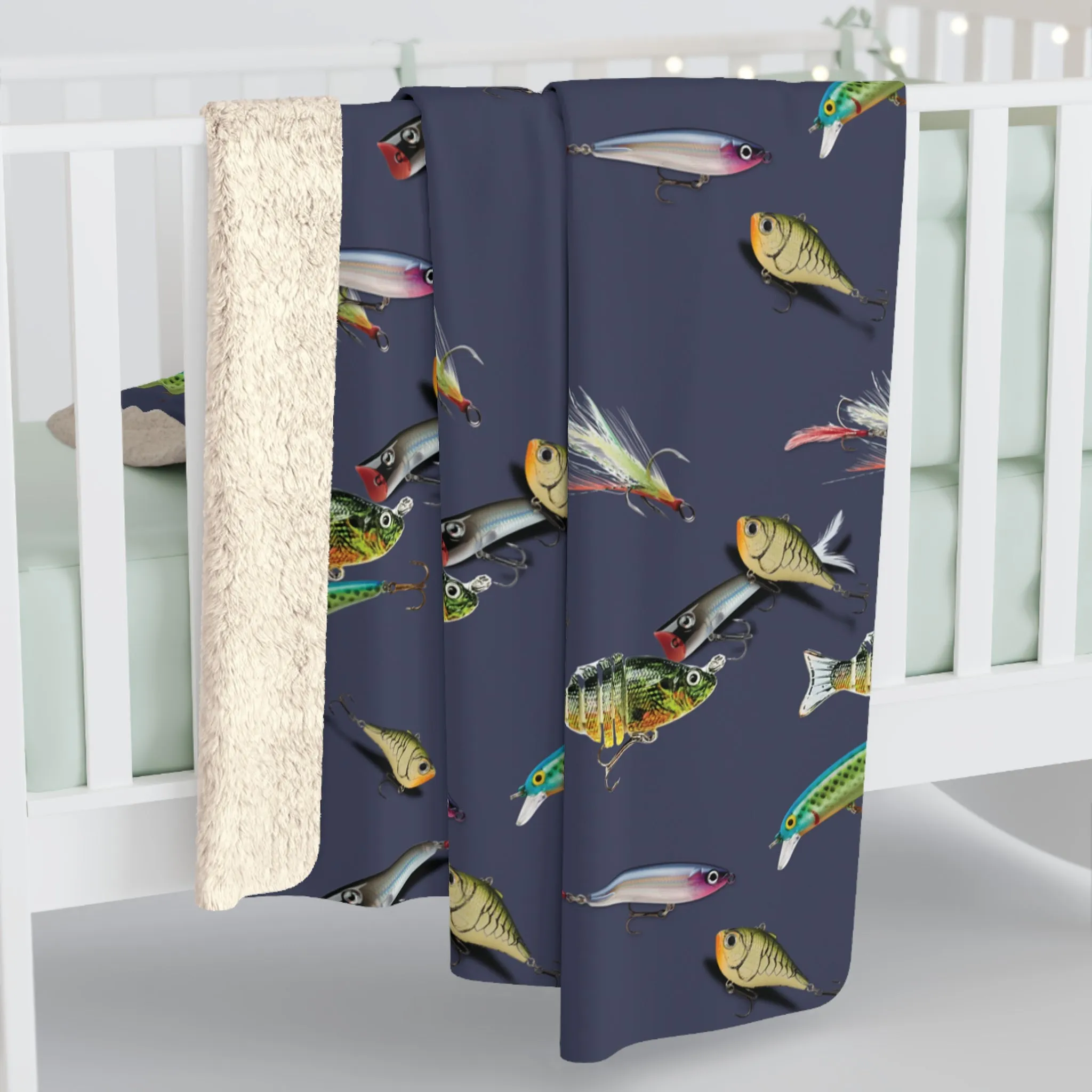 Fishing Lure Fish Print Sherpa Fleece Sofa Blanket - Saiko Studio