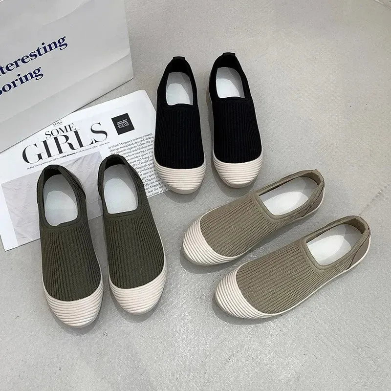 Flat Bottom Women Shoes Knitting Casual Flat Shoes Breathable Mesh Woman Designers Shoes Light Lady Ballets Flats Tenis De Mujer