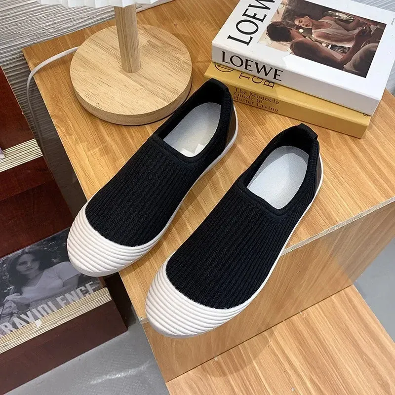 Flat Bottom Women Shoes Knitting Casual Flat Shoes Breathable Mesh Woman Designers Shoes Light Lady Ballets Flats Tenis De Mujer