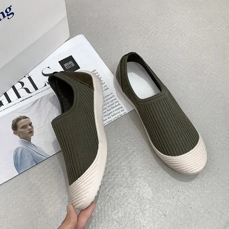 Flat Bottom Women Shoes Knitting Casual Flat Shoes Breathable Mesh Woman Designers Shoes Light Lady Ballets Flats Tenis De Mujer