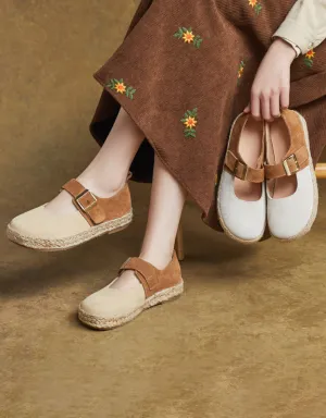 Genuine Leather Round toe Handmade Buckle Flats