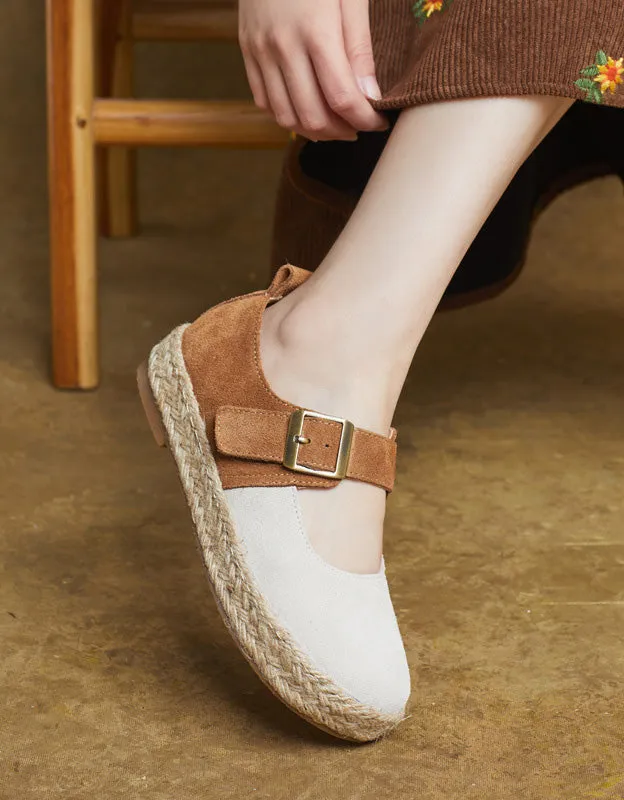 Genuine Leather Round toe Handmade Buckle Flats