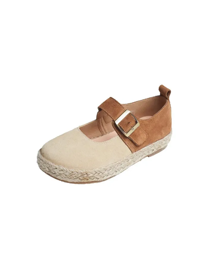 Genuine Leather Round toe Handmade Buckle Flats