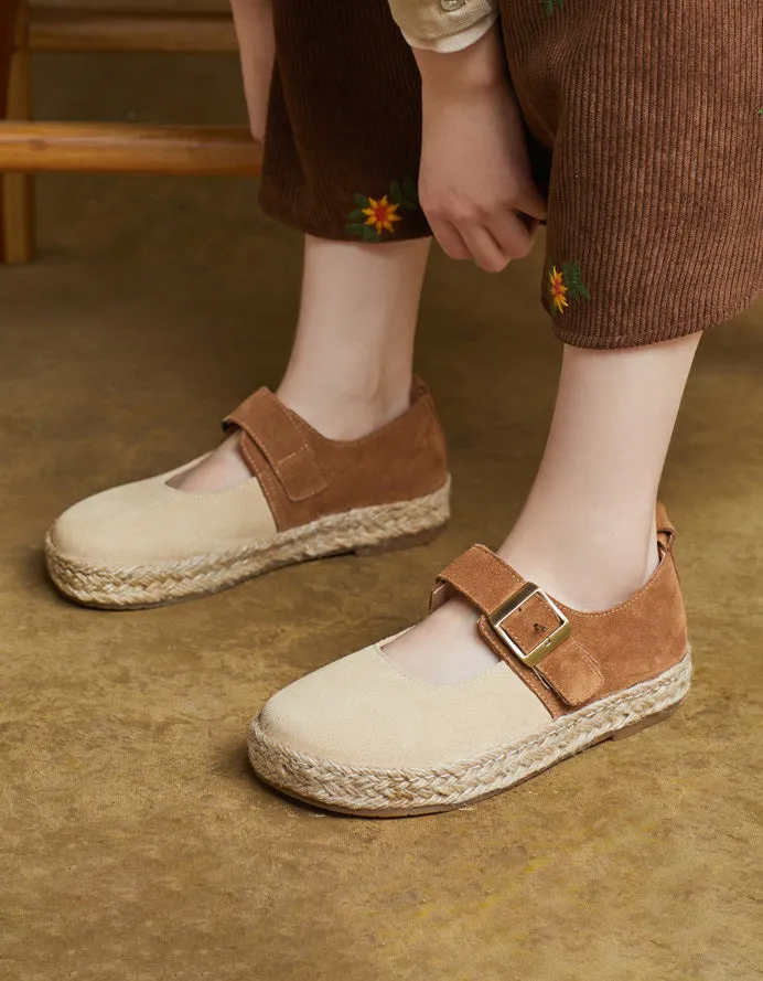 Genuine Leather Round toe Handmade Buckle Flats