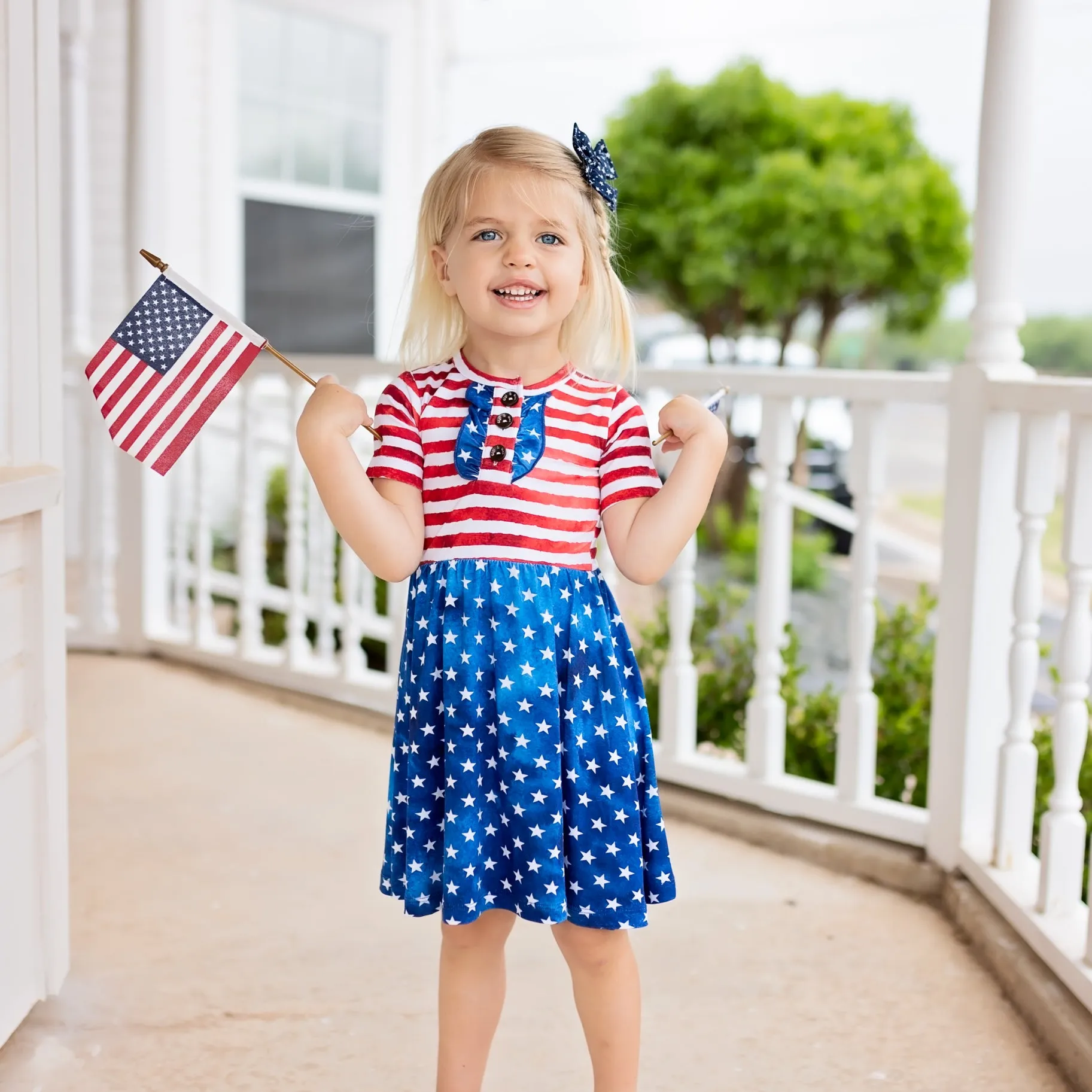 Gigi and Max Tie Dye Stars & Stripes Ruffle Tutu Dress