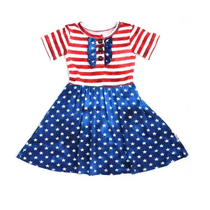 Gigi and Max Tie Dye Stars & Stripes Ruffle Tutu Dress