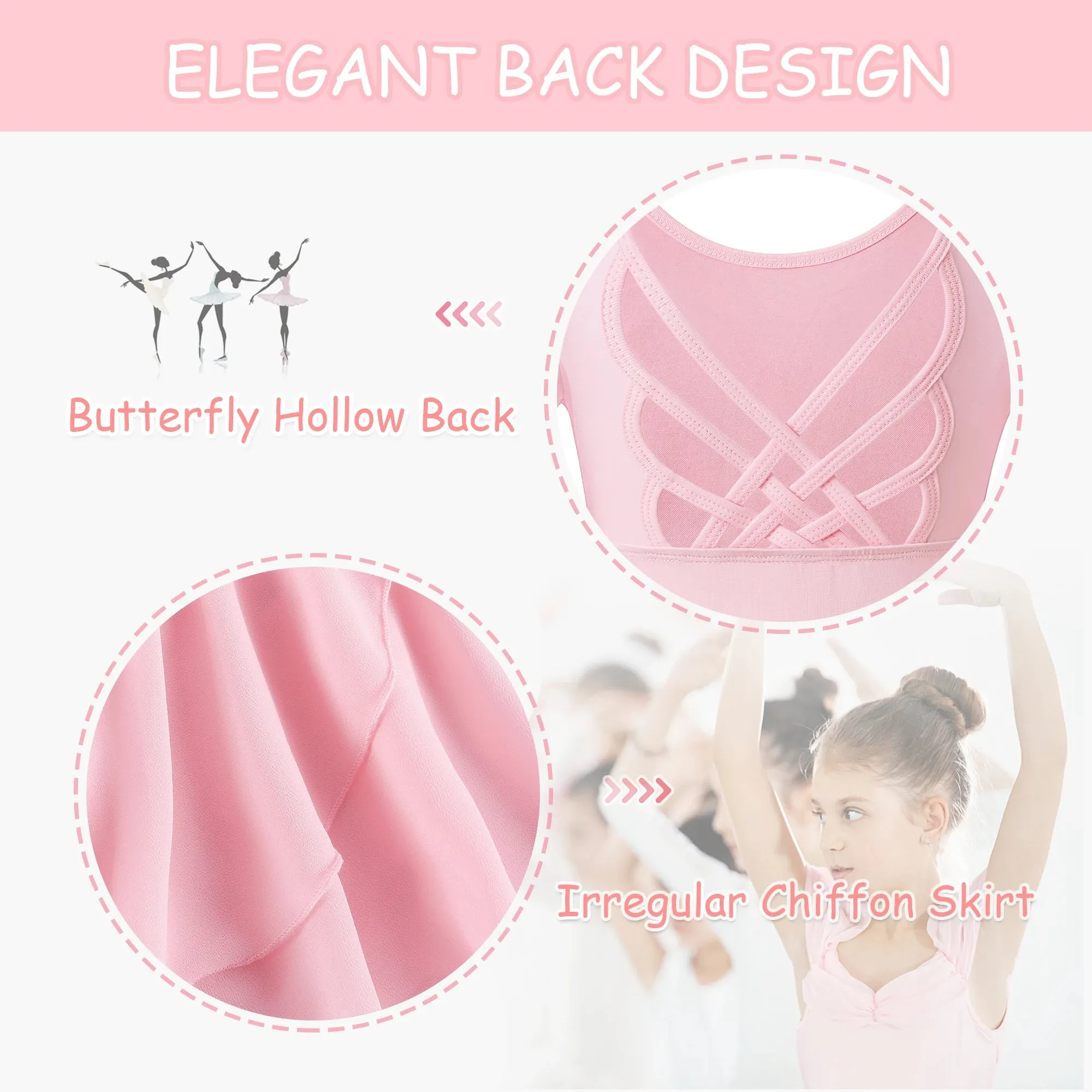 Girls Tank Ballet Leotard with Skirt: Butterfly Hollow Back Design Toddler Ballerina Dance Tutu Dress