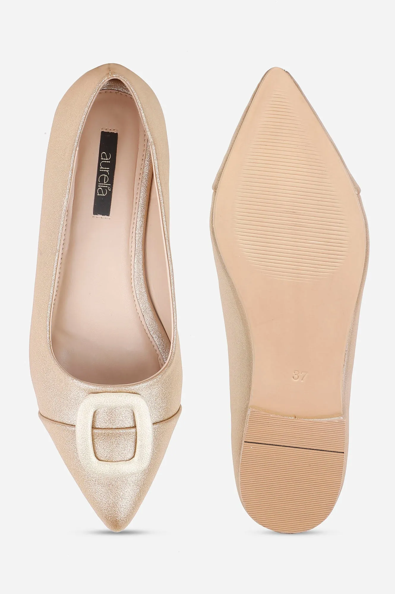 Gold Glitter Pointed Toe Textured Flat - ZTina