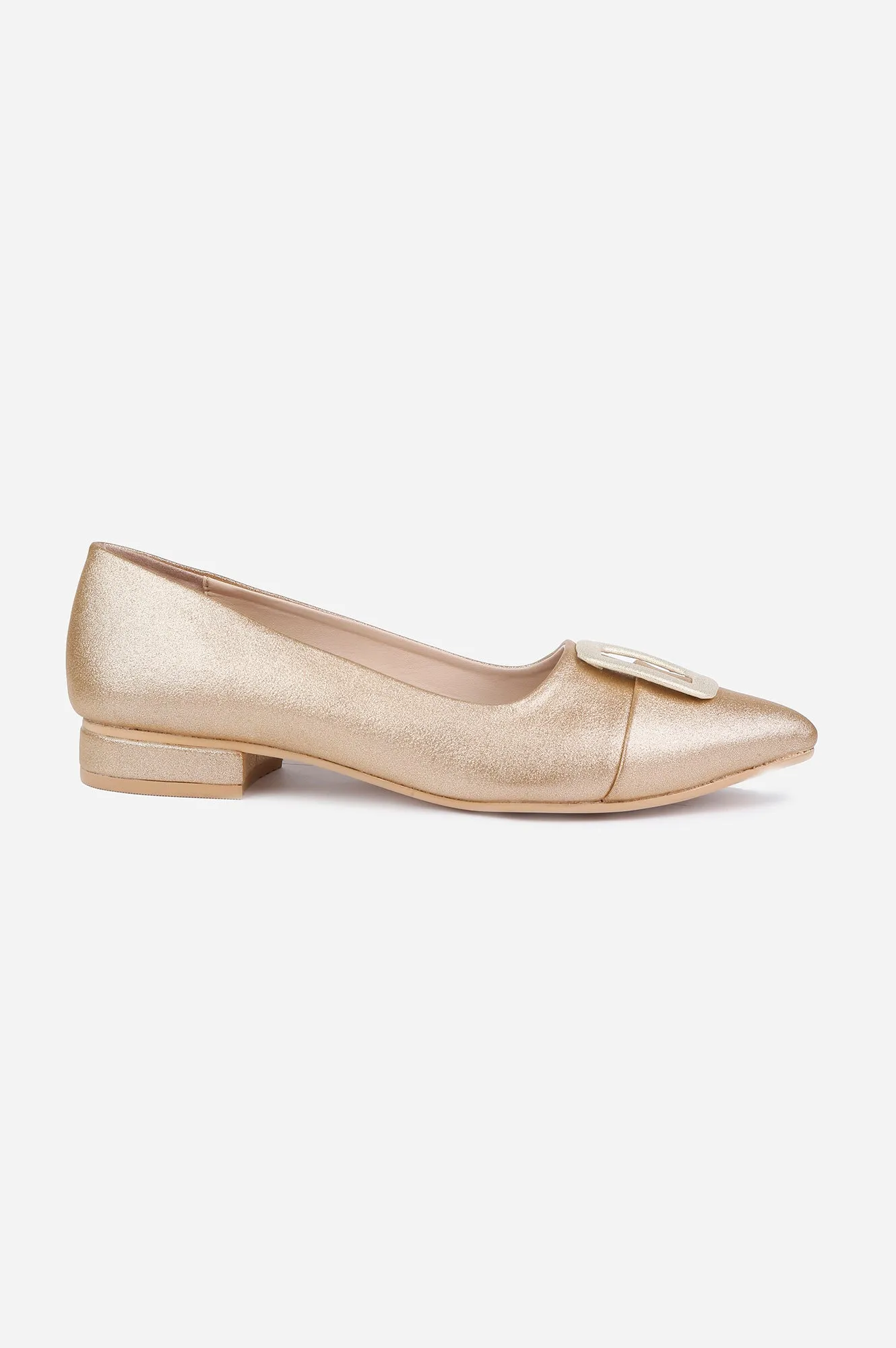 Gold Glitter Pointed Toe Textured Flat - ZTina